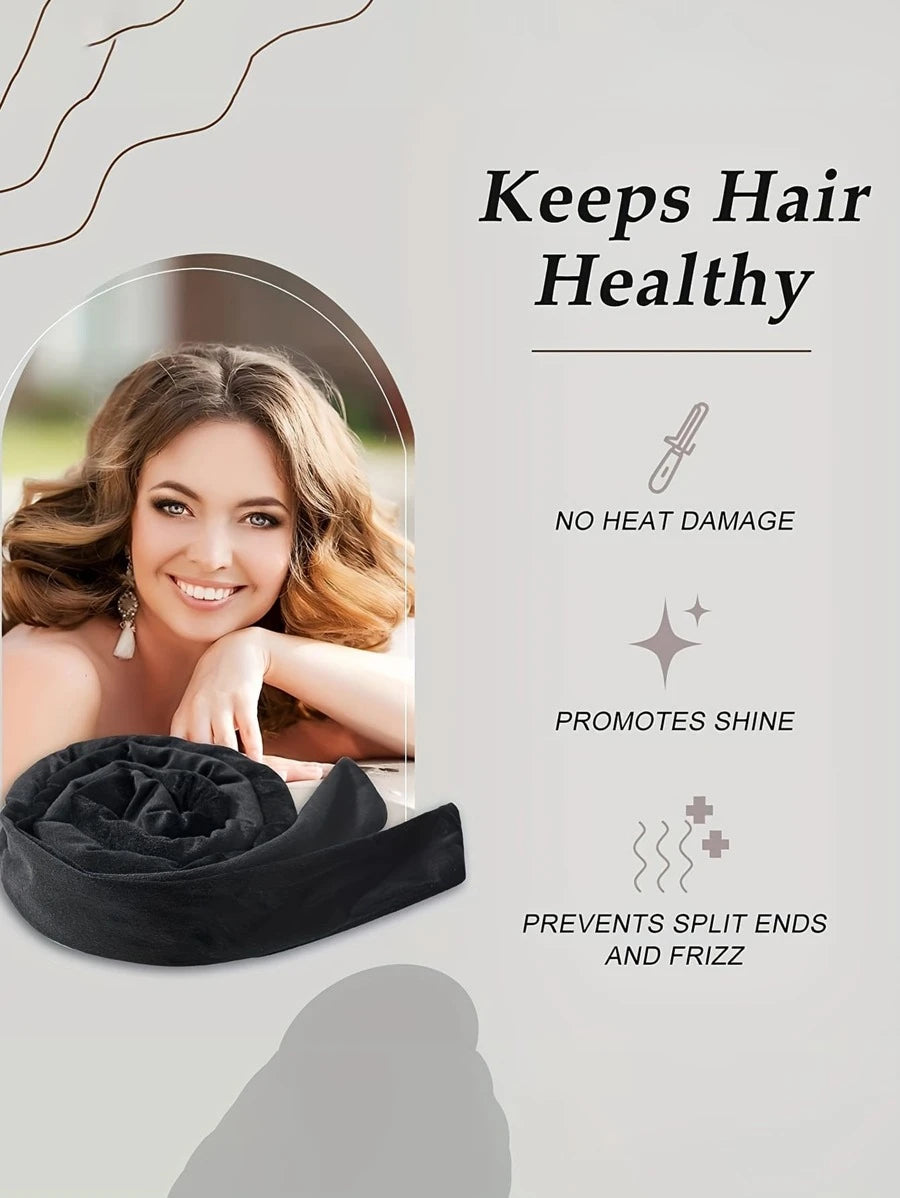 Heatless Curling Rod Headband, No Heat Curl Ribbon with Scrunchie