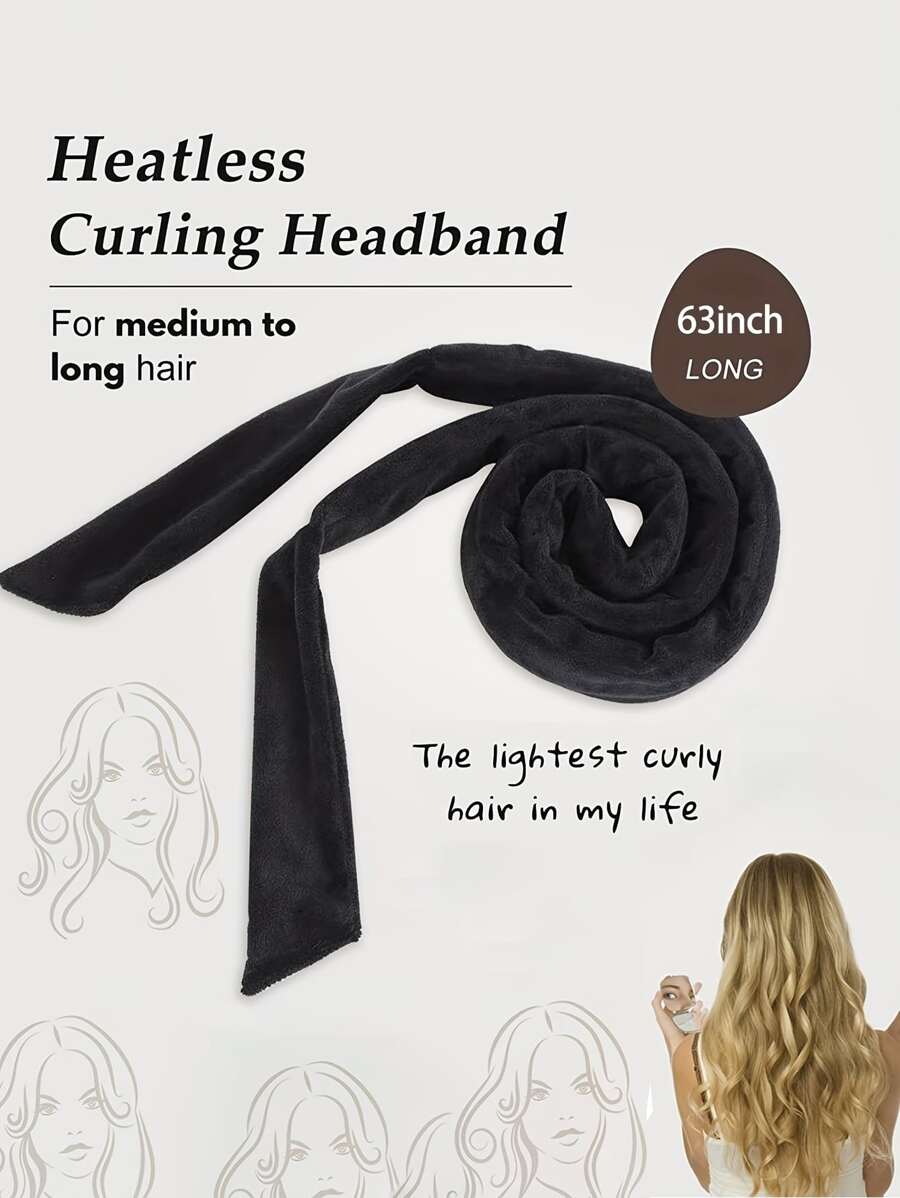 Heatless Curling Rod Headband, No Heat Curl Ribbon with Scrunchie