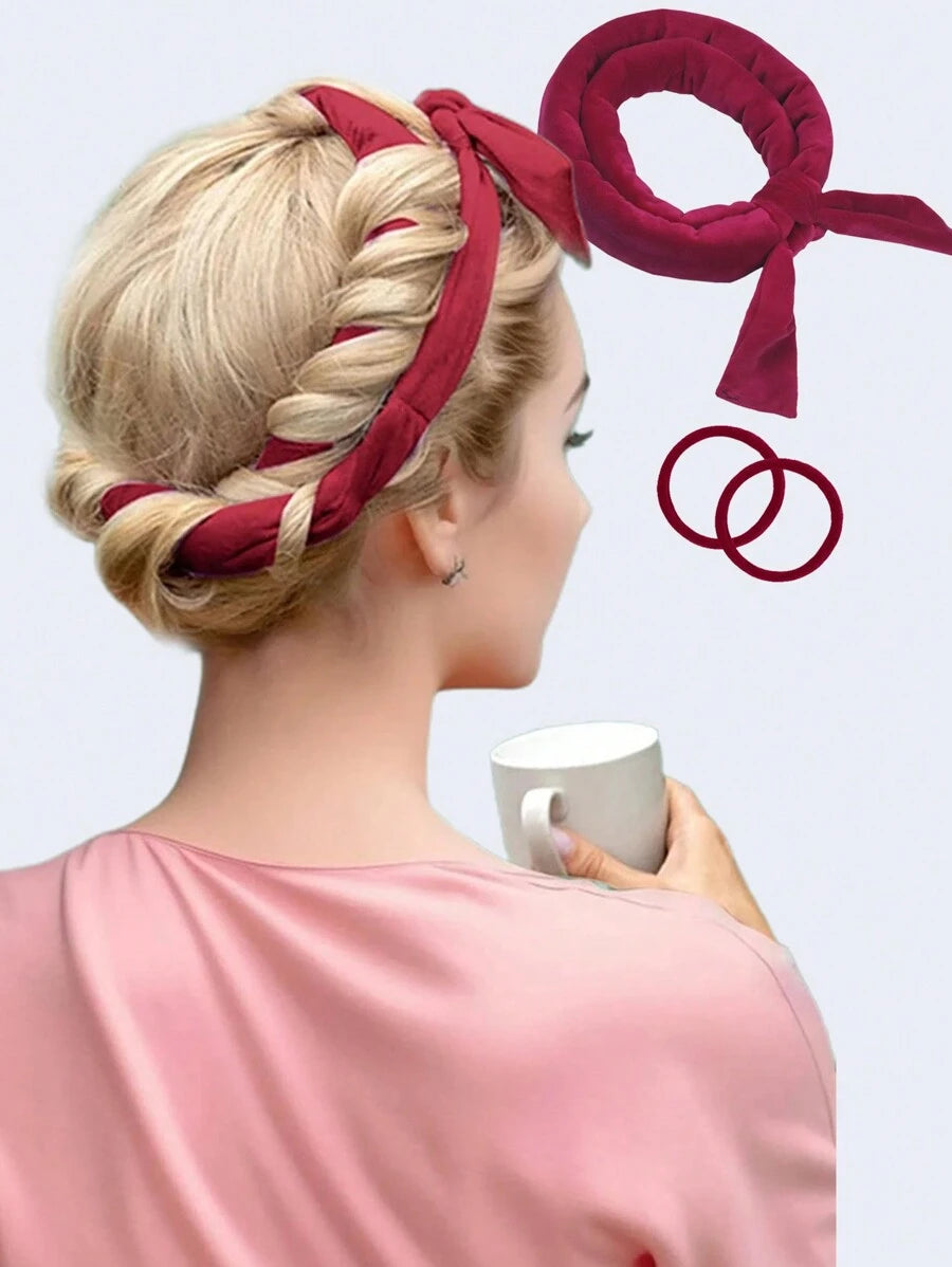 Heatless Curling Rod Headband, No Heat Curl Ribbon with Scrunchie