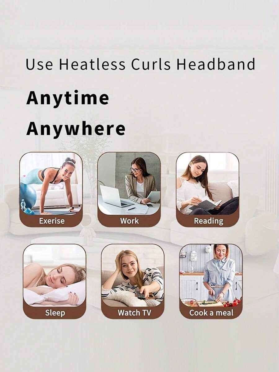 Heatless Curling Rod Headband, No Heat Curl Ribbon with Scrunchie