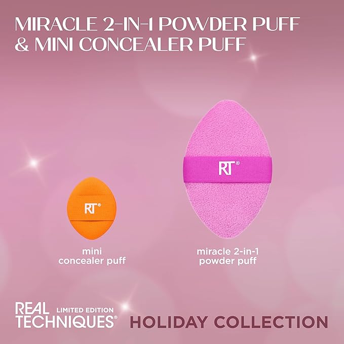 Real Techniques Miracle 2-In-1 Powder Puff & Mini Concealer Puff, 2 Piece Limited Edition Gift Set