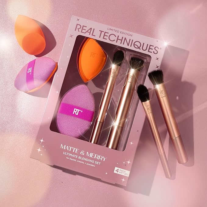 Real Techniques Matte & Merry Ultimate Blending Kit, 4 Piece Limited Edition Gift Set